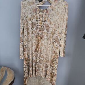 Chic Beige Patterned High-Low Dress